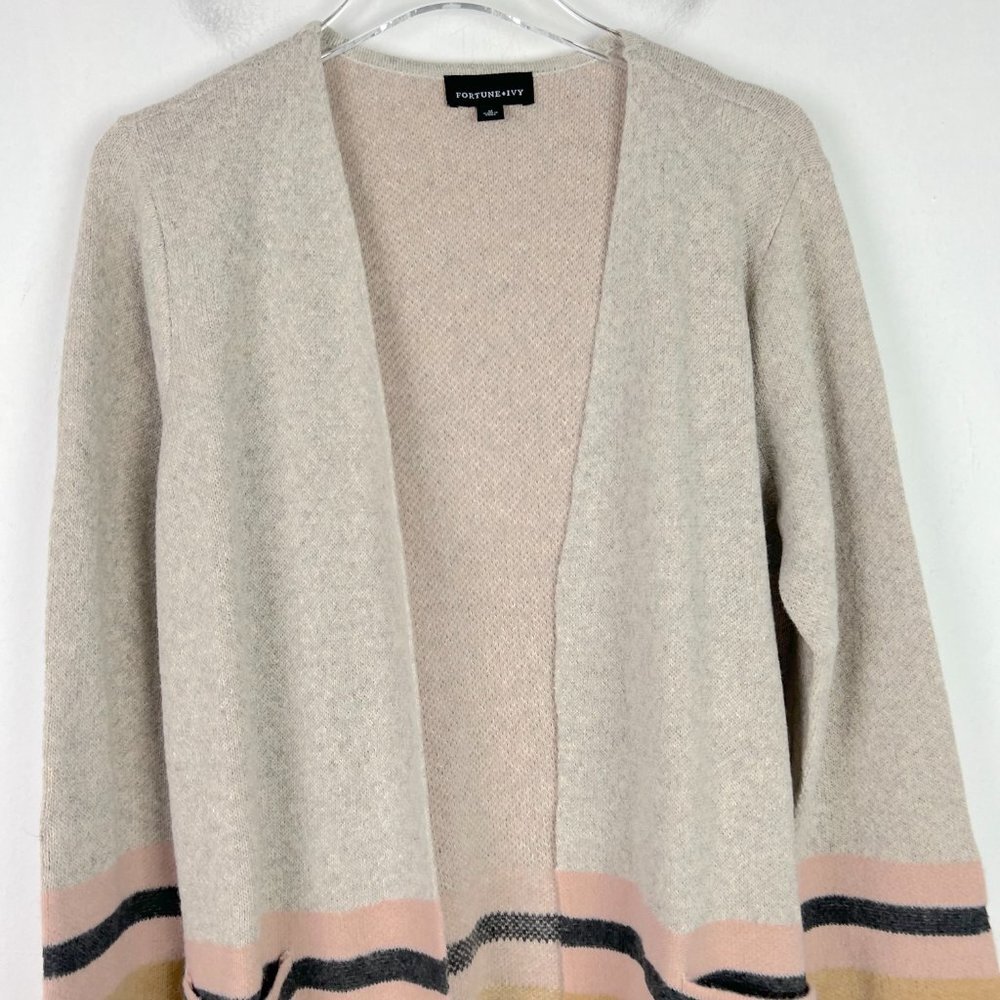 NWOT Stitch Fix Fortune & Ivy Striped Long Sleeve Open Cardigan Sweater Medium M - Picture 2 of 9